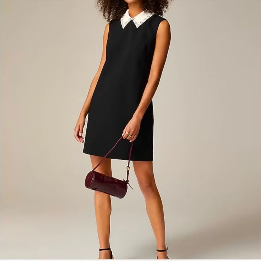 NWT J.CREW Embellished Collard Shift Dress In Stretch Crepe 12 - Picture 1 of 10